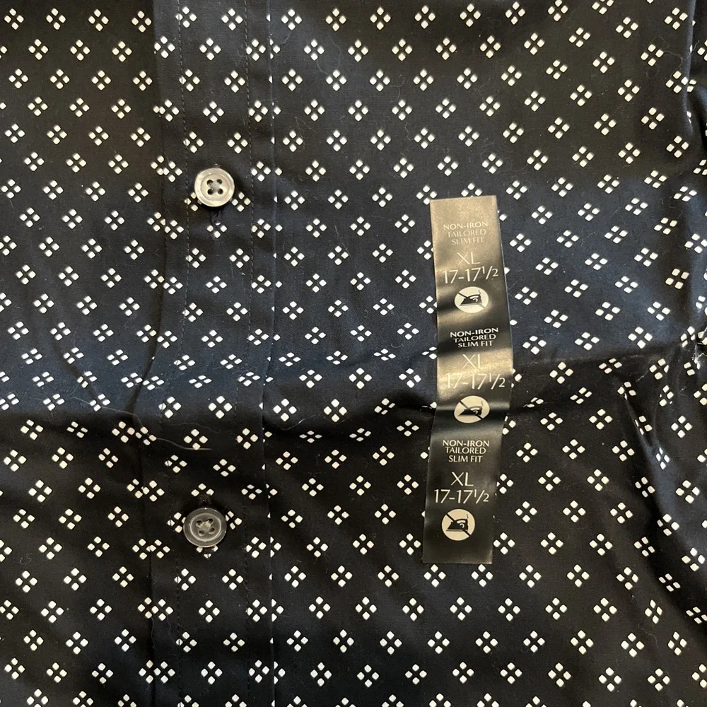 NWT - Banana Republic Men's Black Tailored Slim Fit AOP Dress Shirt Sz XL